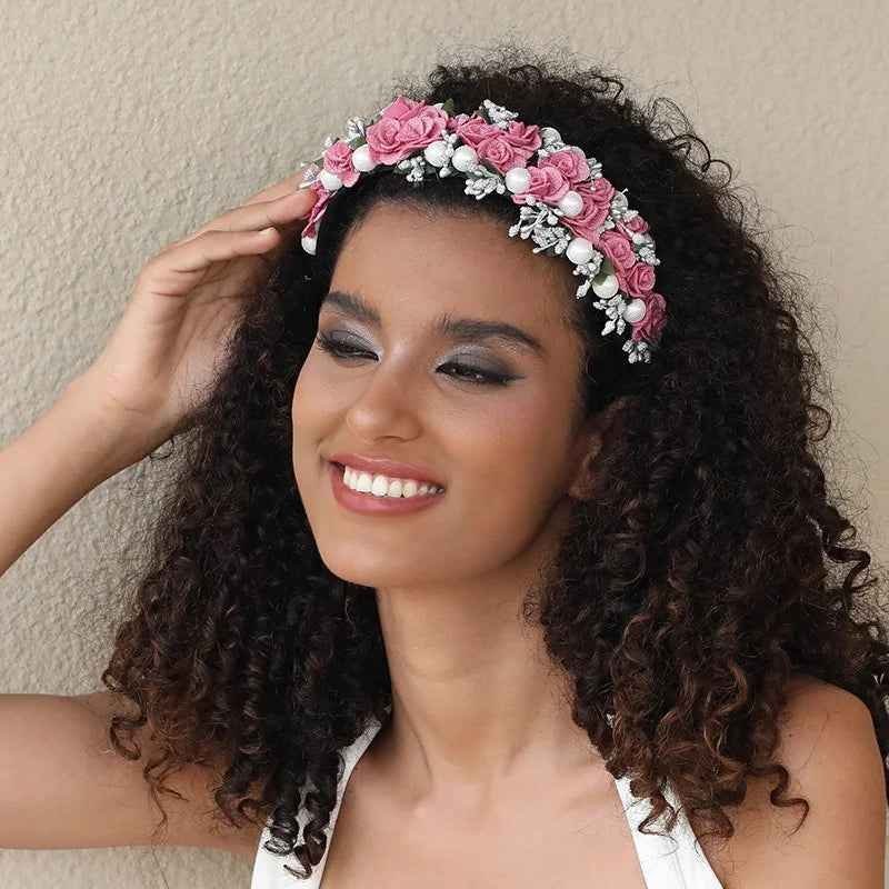 Baroque Pearl Rose Headband Luxury Fabric Flower Hair Band Wedding Party Accessory - Image 9