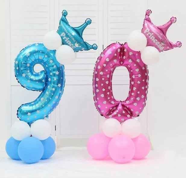 DIY Number Balloon Tower Kit with Crown Large Foil Age Birthday Party Decoration Boy Girl - Image 3