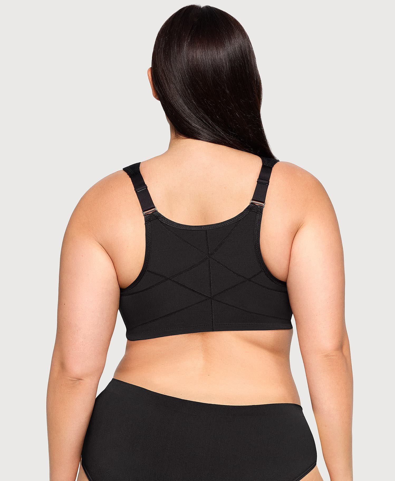 Front-Closure Posture Back WonderWire Lace Bra Black - Image 2
