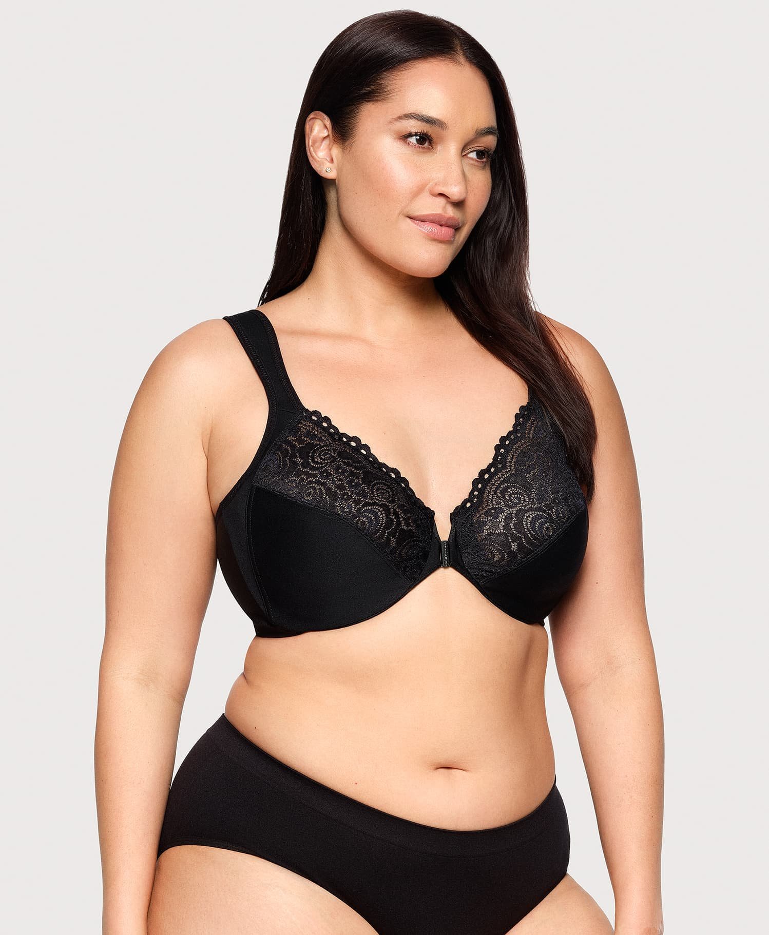 Front-Closure Posture Back WonderWire Lace Bra Black - Image 3