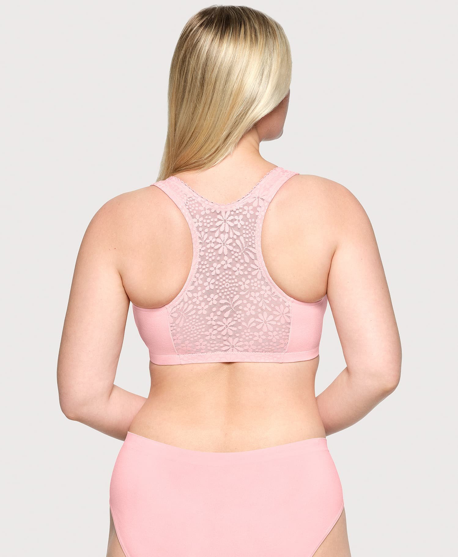 Front-Closure Cotton T-Back Comfort Bra Pink Blush - Image 2