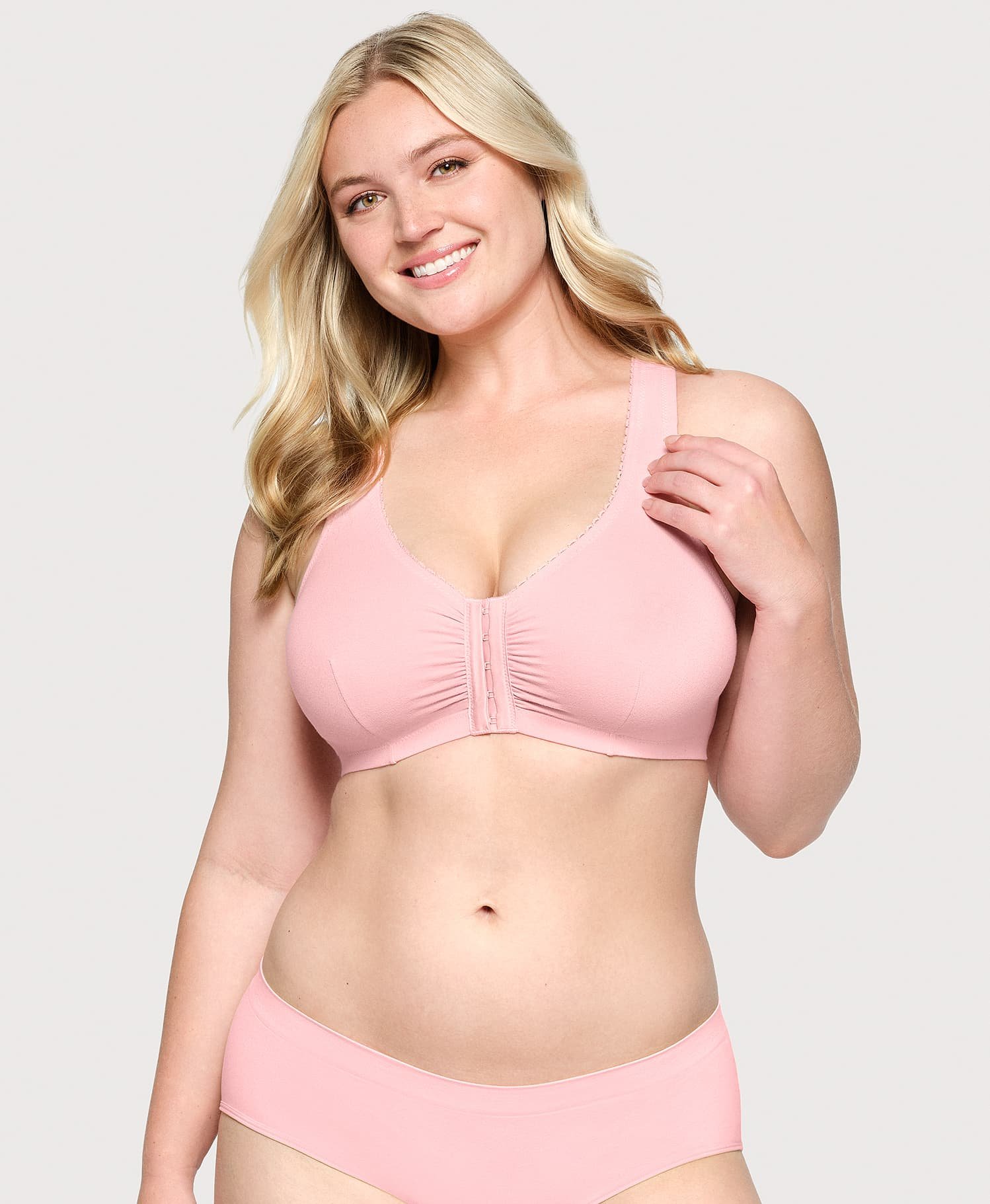 Front-Closure Cotton T-Back Comfort Bra Pink Blush - Image 3
