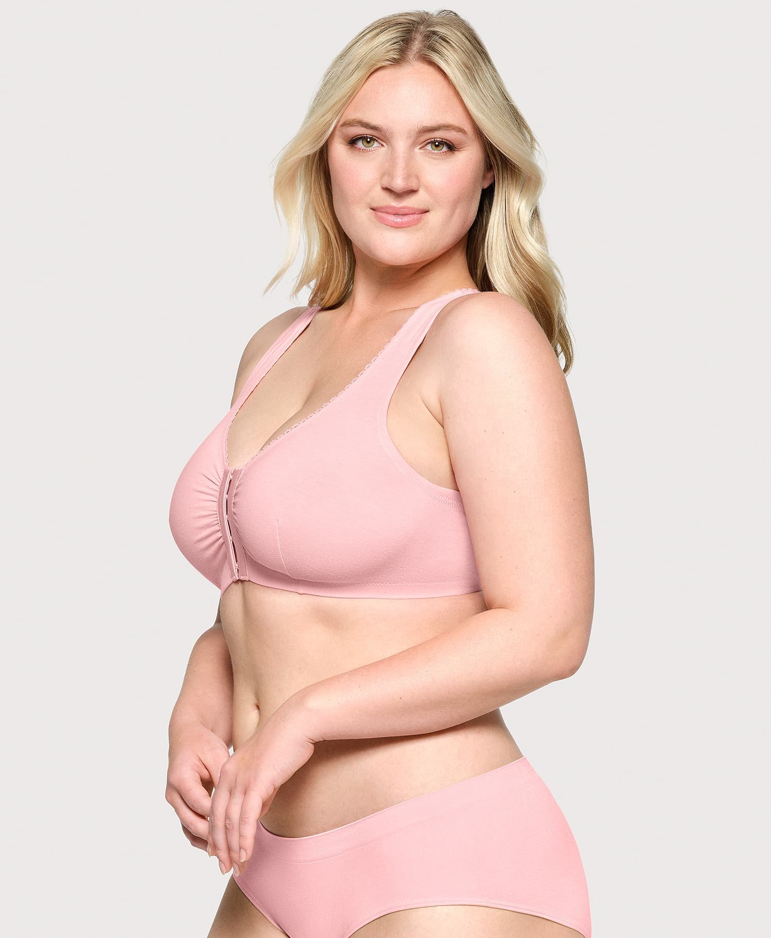 Front-Closure Cotton T-Back Comfort Bra Pink Blush - Image 4