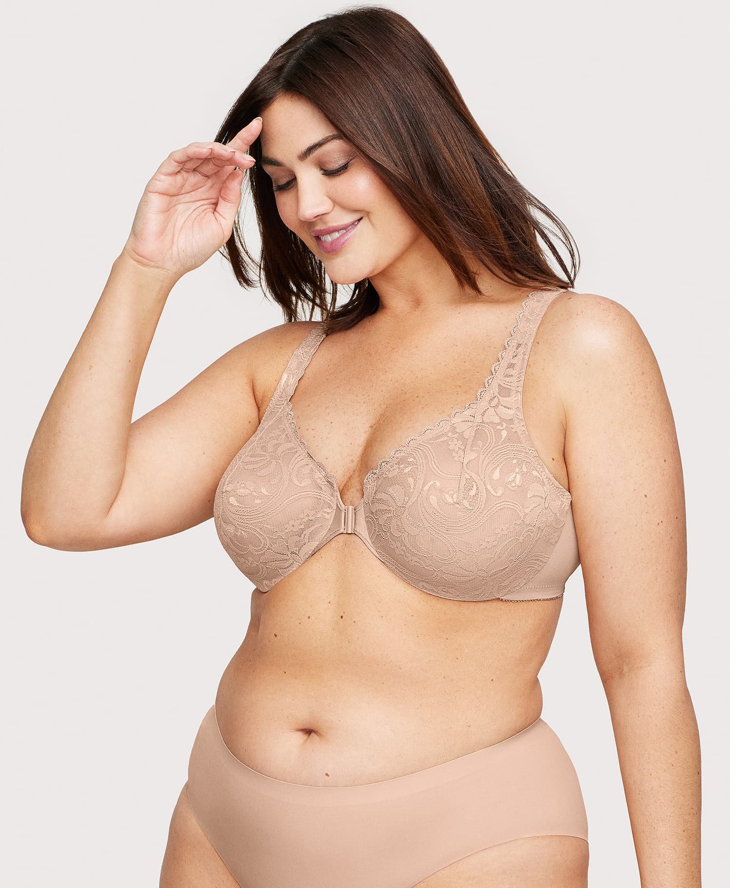 Front-Closure Stretch Lace WonderWire Bra Cafe - Image 4