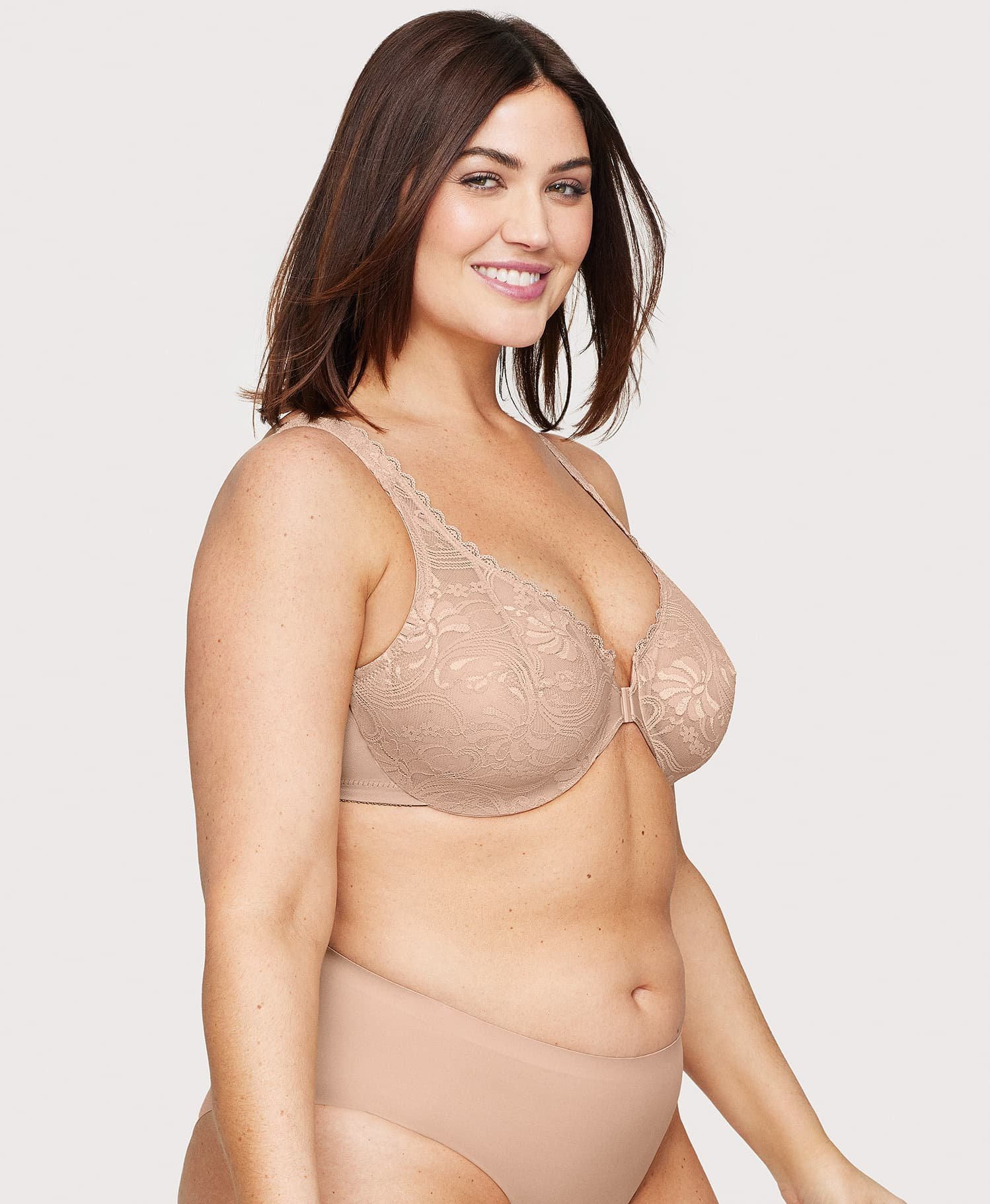 Front-Closure Stretch Lace WonderWire Bra Cafe - Image 5