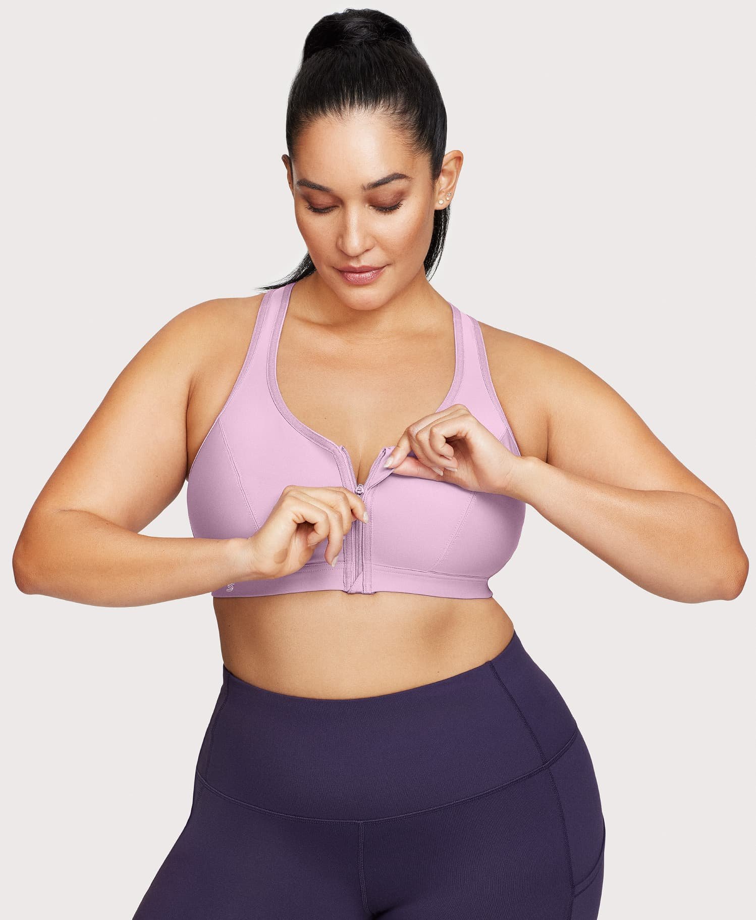 Front-Closure Zip Up Sports Bra Lavender - Image 3