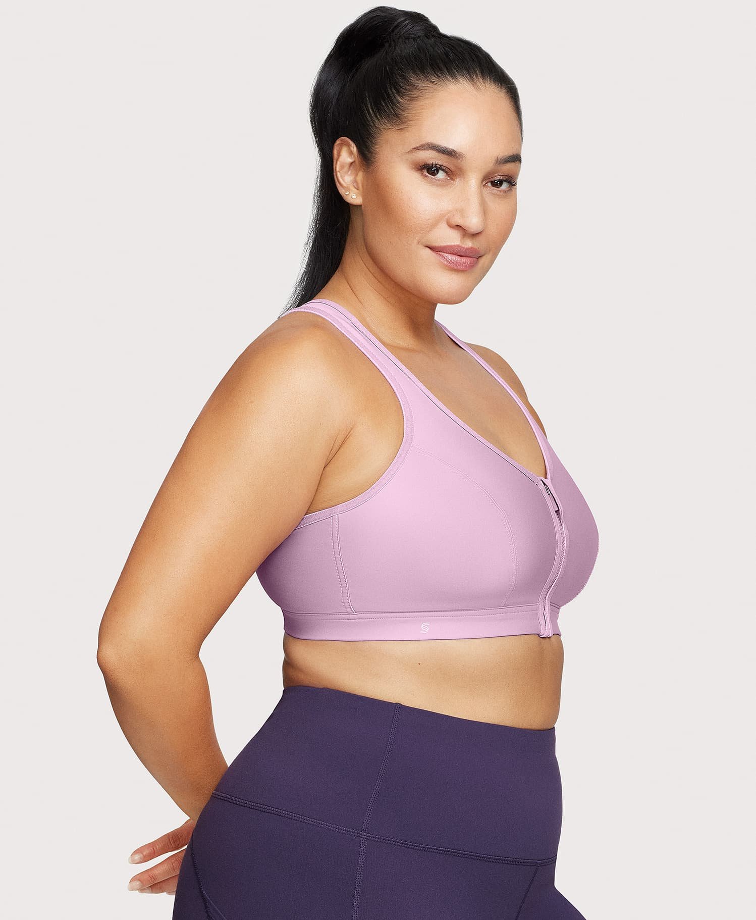 Front-Closure Zip Up Sports Bra Lavender - Image 4