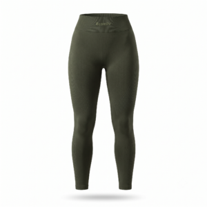 Ecomliv Women's Seamless High-Waisted Leggings – Olive Green Ribbed Workout Tights